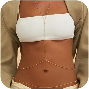 ✨ Qceasiy Waist Chain Women Gold 14K Sexy Layered Belly Crossover Bikini Chain